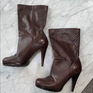 Cole Haan snakeskin embossed leather mid-calf boot